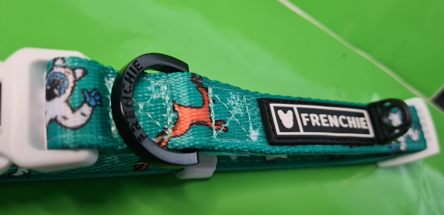 Frenchie Bulldog Dog Collar Abominable Snowman 2cm wide neoprene lining