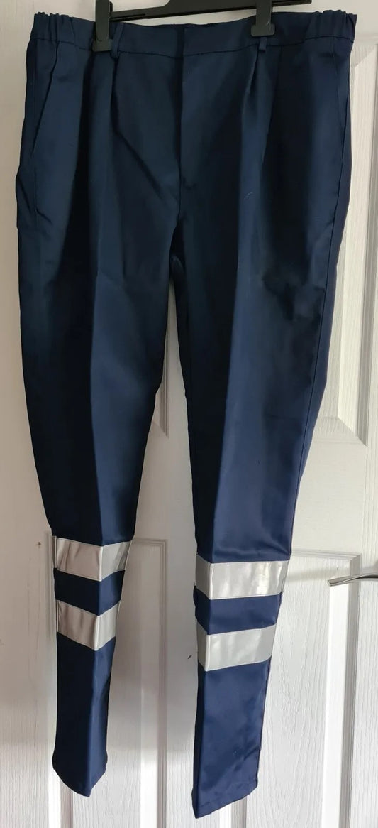 HI VIZ NAVY MEN'S WORK WEAR CARGO TROUSERS 300g Polyester Cotton reflective 50"