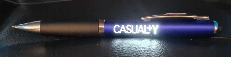 RARE BBC Casualty Blue Light Up Logo Ballpoint Pen Stylus 13cm