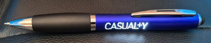 RARE BBC Casualty Blue Light Up Logo Ballpoint Pen Stylus 13cm