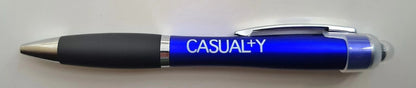 RARE BBC Casualty Blue Light Up Logo Ballpoint Pen Stylus 13cm