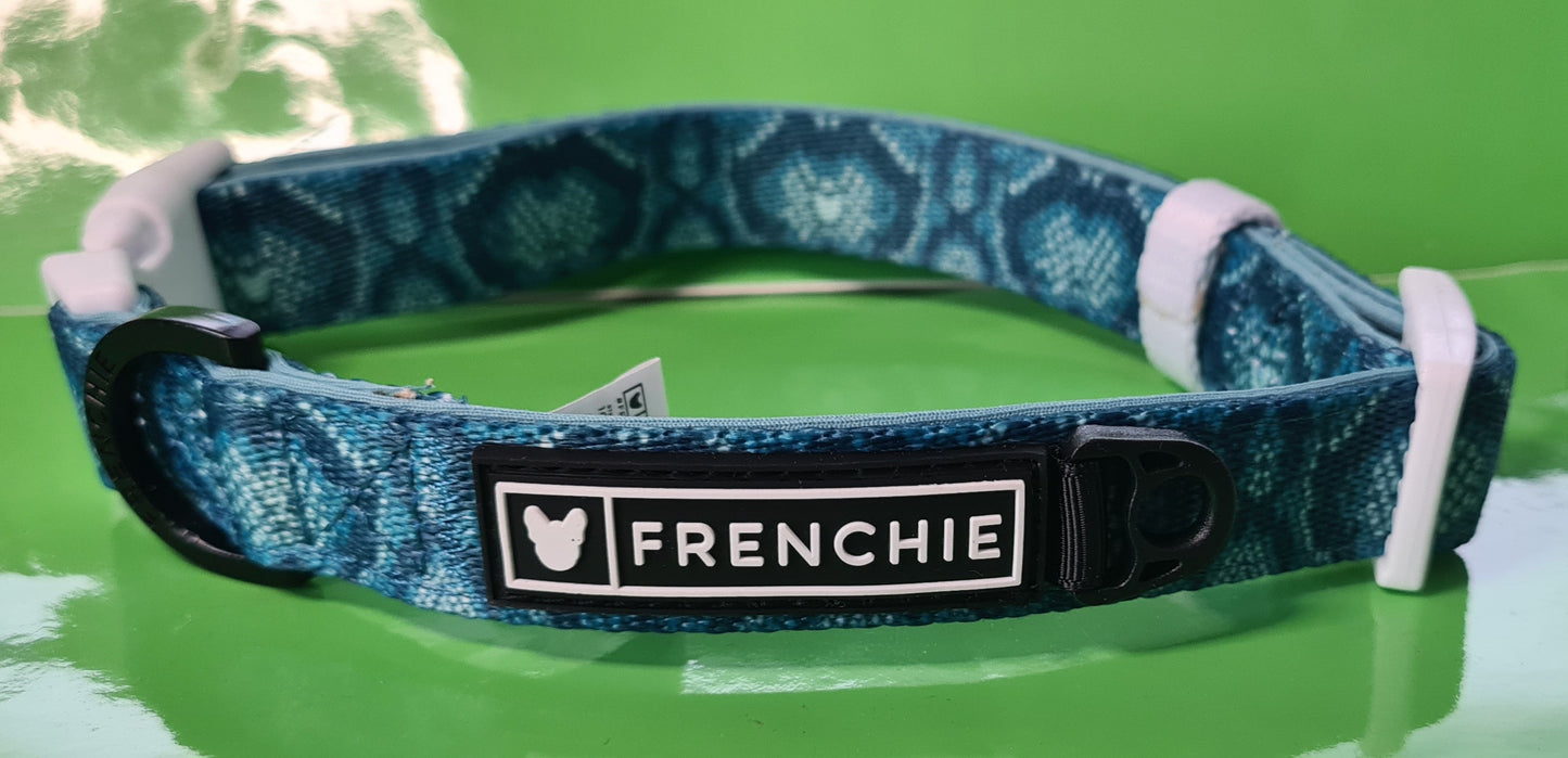 Frenchie Bulldog Dog Collar Snake Skin 2cm wide neoprene lining