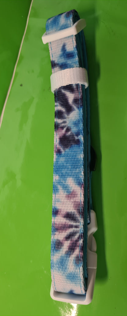 Frenchie Bulldog Dog Collar Blue Tie Dye 2cm wide neoprene lining