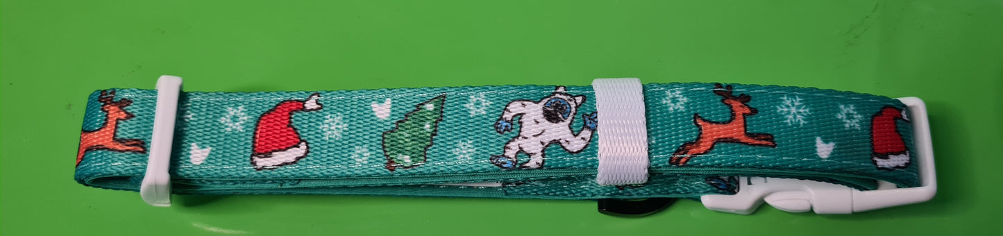 Frenchie Bulldog Dog Collar Abominable Snopwman 2cm wide neoprene lining