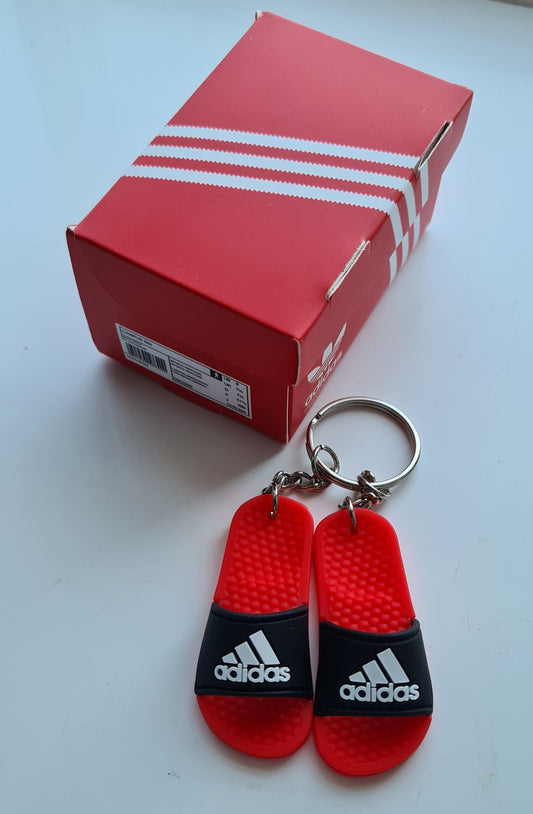 1 x Pair ADIDAS Red/Black MINI SLIDERS KEYRING WITH SHOE BOX