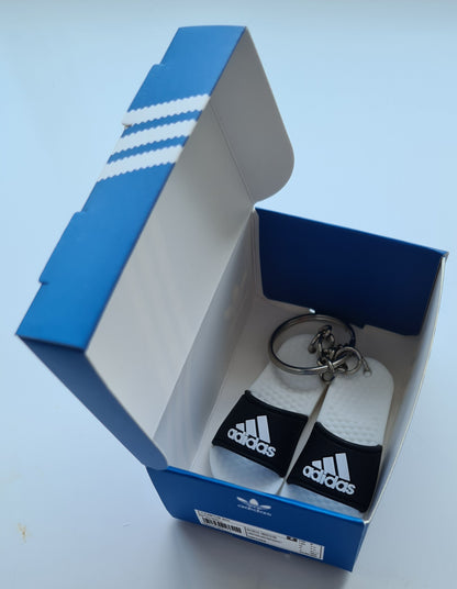 1 x Pair ADIDAS White/Black MINI SLIDERS KEYRING WITH SHOE BOX