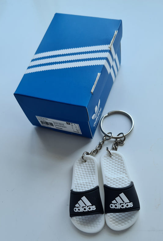 1 x Pair ADIDAS White/Black MINI SLIDERS KEYRING WITH SHOE BOX