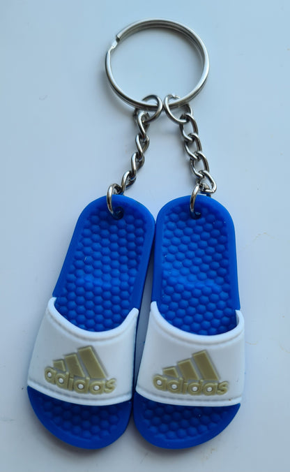 1 x Pair ADIDAS Blue/White/Gold MINI SLIDERS KEYRING WITH SHOE BOX