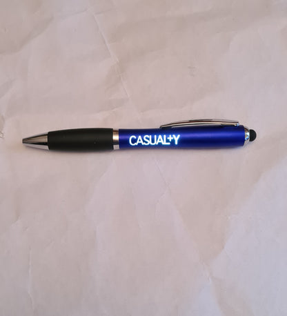 RARE BBC Casualty Blue Light Up Logo Ballpoint Pen Stylus 13cm