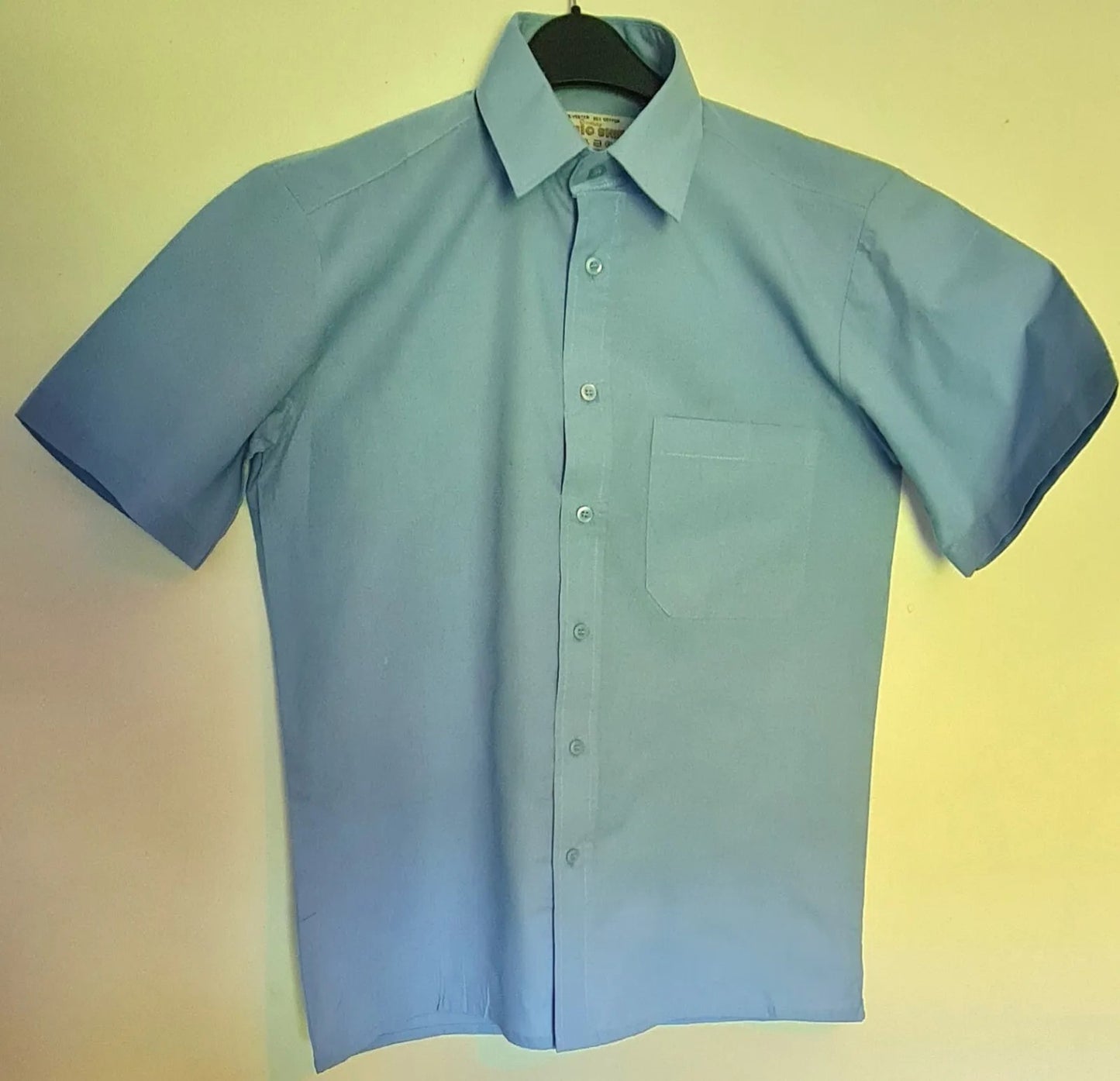 Mens Image First Short Sleeve Shirt Button Up Plain Formal Smart Work Business Blue 14"