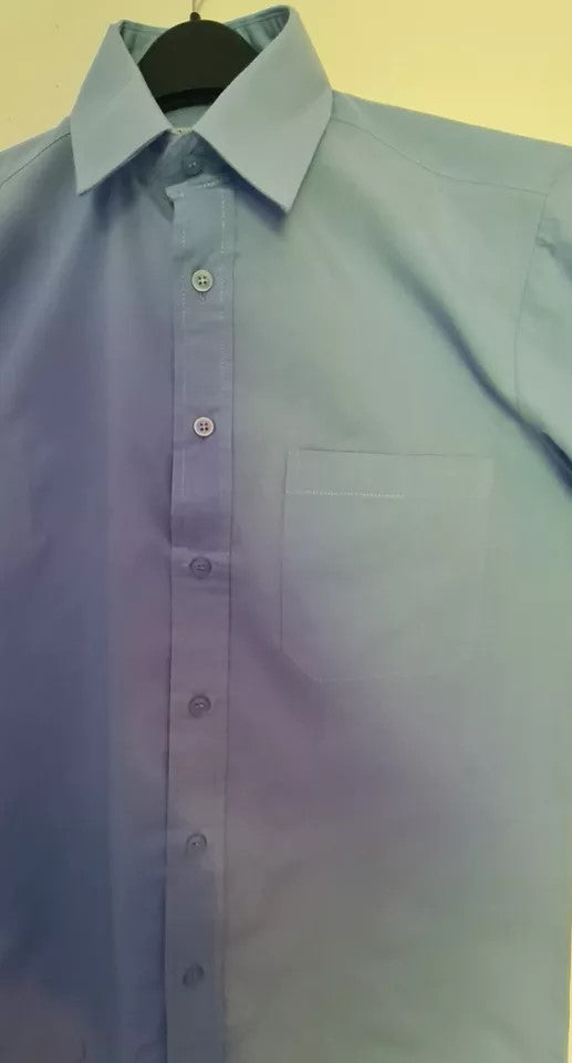 Mens Short Sleeve Shirt Button Up Plain Formal Smart Work Business Blue 15"