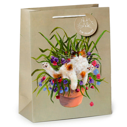 Gift Bag (Large) - Kim Haskins Floral Cat in Plant Pot