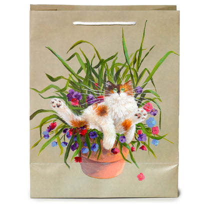 Gift Bag (Large) - Kim Haskins Floral Cat in Plant Pot