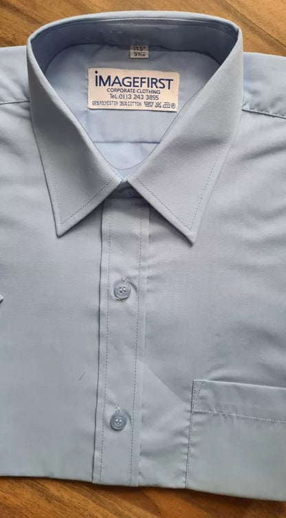 Mens Image First Short Sleeve Shirt Button Up Plain Formal Smart Work Business Blue 15"