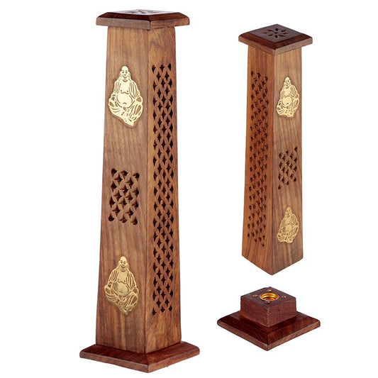 Sheesham Wood Ashcatcher Incense Tower Burner Chinese Buddha