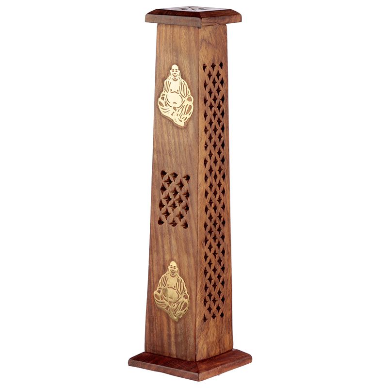 Sheesham Wood Ashcatcher Incense Tower Burner Chinese Buddha