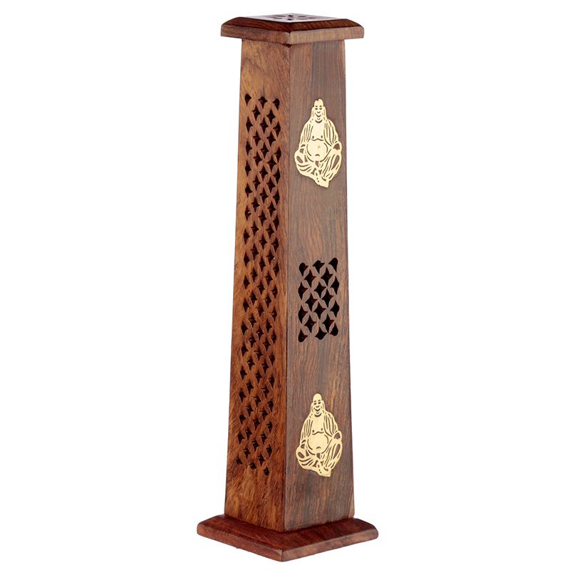 Sheesham Wood Ashcatcher Incense Tower Burner Chinese Buddha