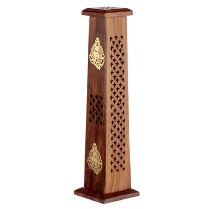 Sheesham Wood Ashcatcher Incense Tower Burner Chinese Buddha