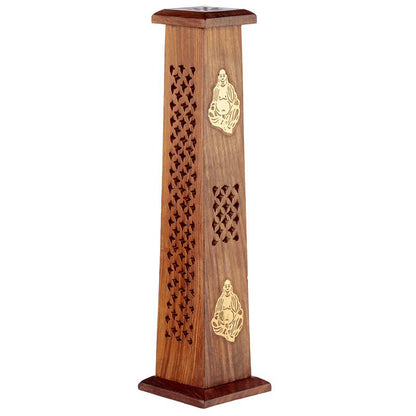 Sheesham Wood Ashcatcher Incense Tower Burner Chinese Buddha