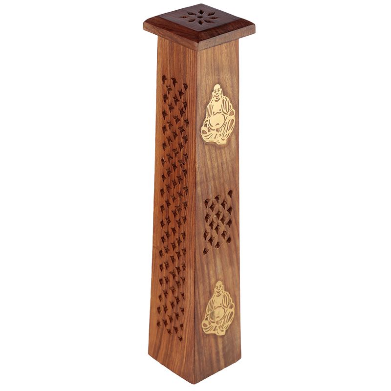 Sheesham Wood Ashcatcher Incense Tower Burner Chinese Buddha