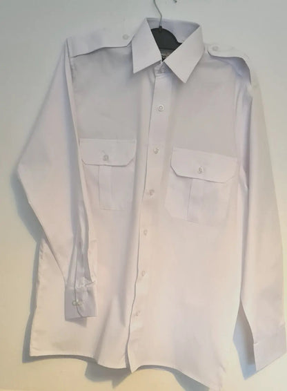 Men's Pilot Security Long Sleeve White Shirt Epaulette 2 pockets Size 16" 40cm