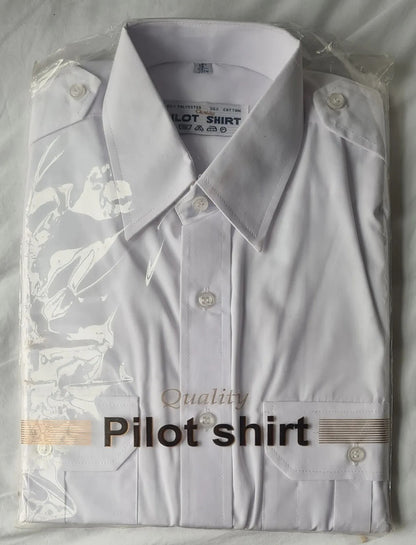 Men's Pilot Security Long Sleeve White Shirt Epaulette 2 pockets Size 15" 38cm