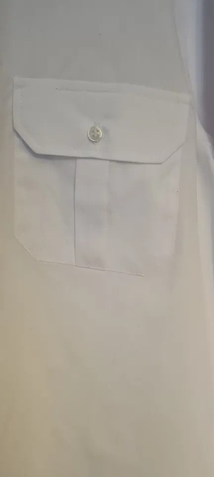 Men's Pilot Security Long Sleeve White Shirt Epaulette 2 pockets Size 18" 45cm