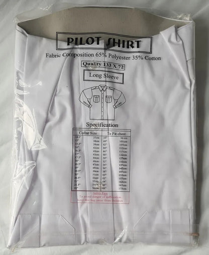 Men's Pilot Security Long Sleeve White Shirt Epaulette 2 pockets Size 16" 40cm