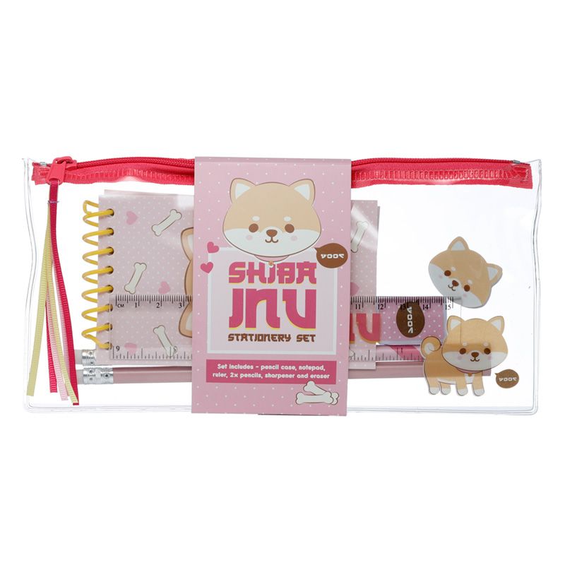 Adoramals Pets Shiba Inu Dog 7 Piece Clear Pencil Case Stationery Set