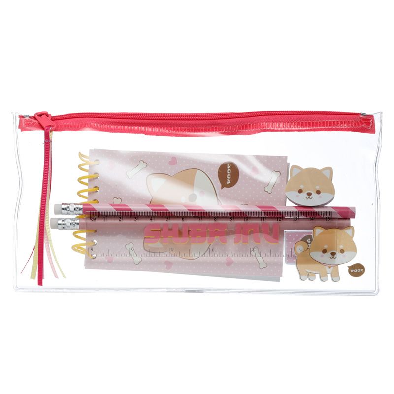 Adoramals Pets Shiba Inu Dog 7 Piece Clear Pencil Case Stationery Set