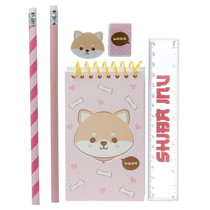 Adoramals Pets Shiba Inu Dog 7 Piece Clear Pencil Case Stationery Set