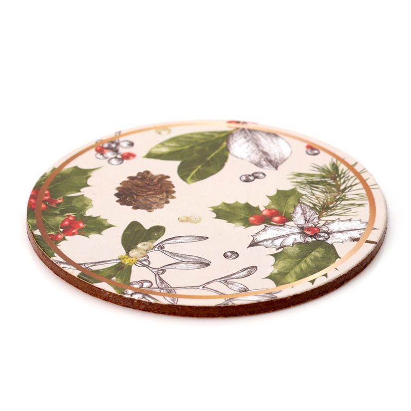 Set of 4 Cork Novelty Coasters - Christmas Winter Botanicals