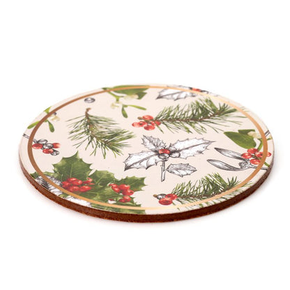 Set of 4 Cork Novelty Coasters - Christmas Winter Botanicals