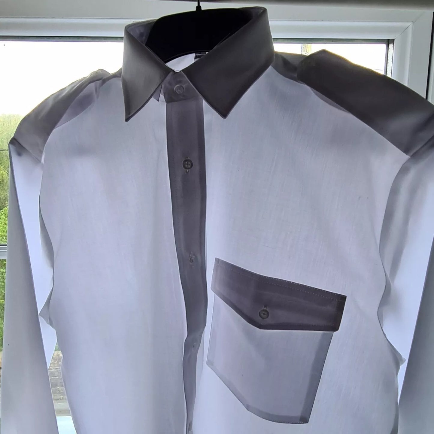 Men's Pilot Security Long Sleeve White Shirt Epaulette 2 pockets Size 18" 46cm