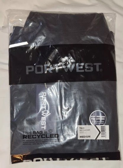 Portwest KX3 Black Short Sleeve Polo Shirt Work Wear - T820 Size: Medium