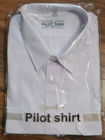 Men's Pilot Security Long Sleeve White Shirt Epaulette 2 pockets Size 18" 45cm