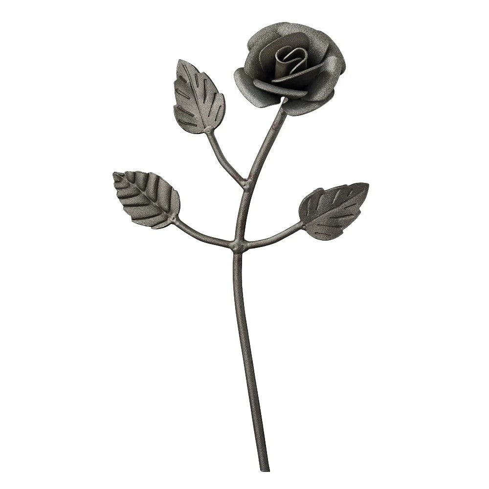 Hand Forged Metal Rose With 3 Leaves 270mm High