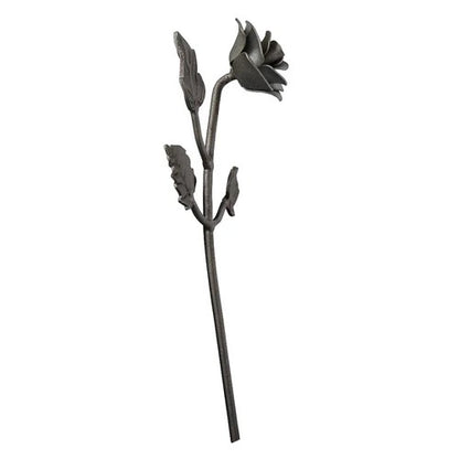 Hand Forged Metal Rose With 3 Leaves 270mm High