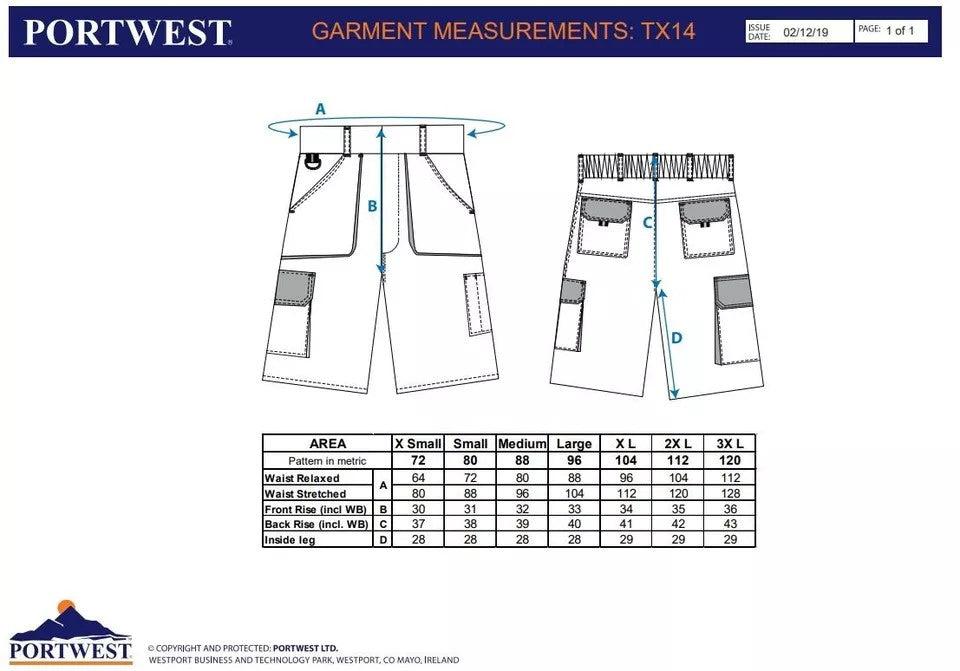 Portwest Texo Shorts TX14 Builder Plumber Electrician Khaki Size Large 7 pockets