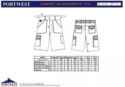 Portwest Texo Shorts TX14 Builder Plumber Electrician Khaki Size Large 7 pockets